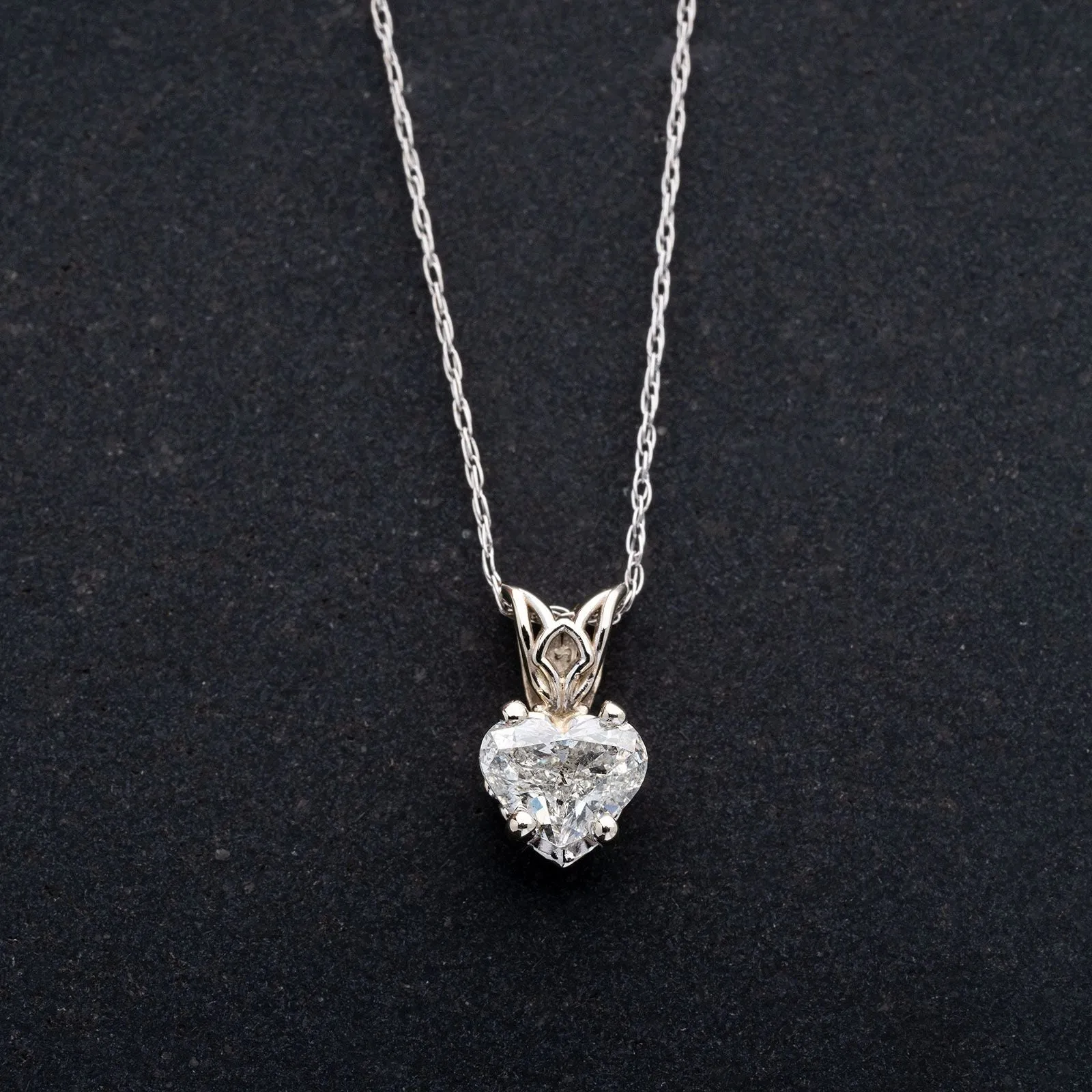 0.55ct Heart Shaped Diamond Solitaire Pendant Necklace in 14k White Gold