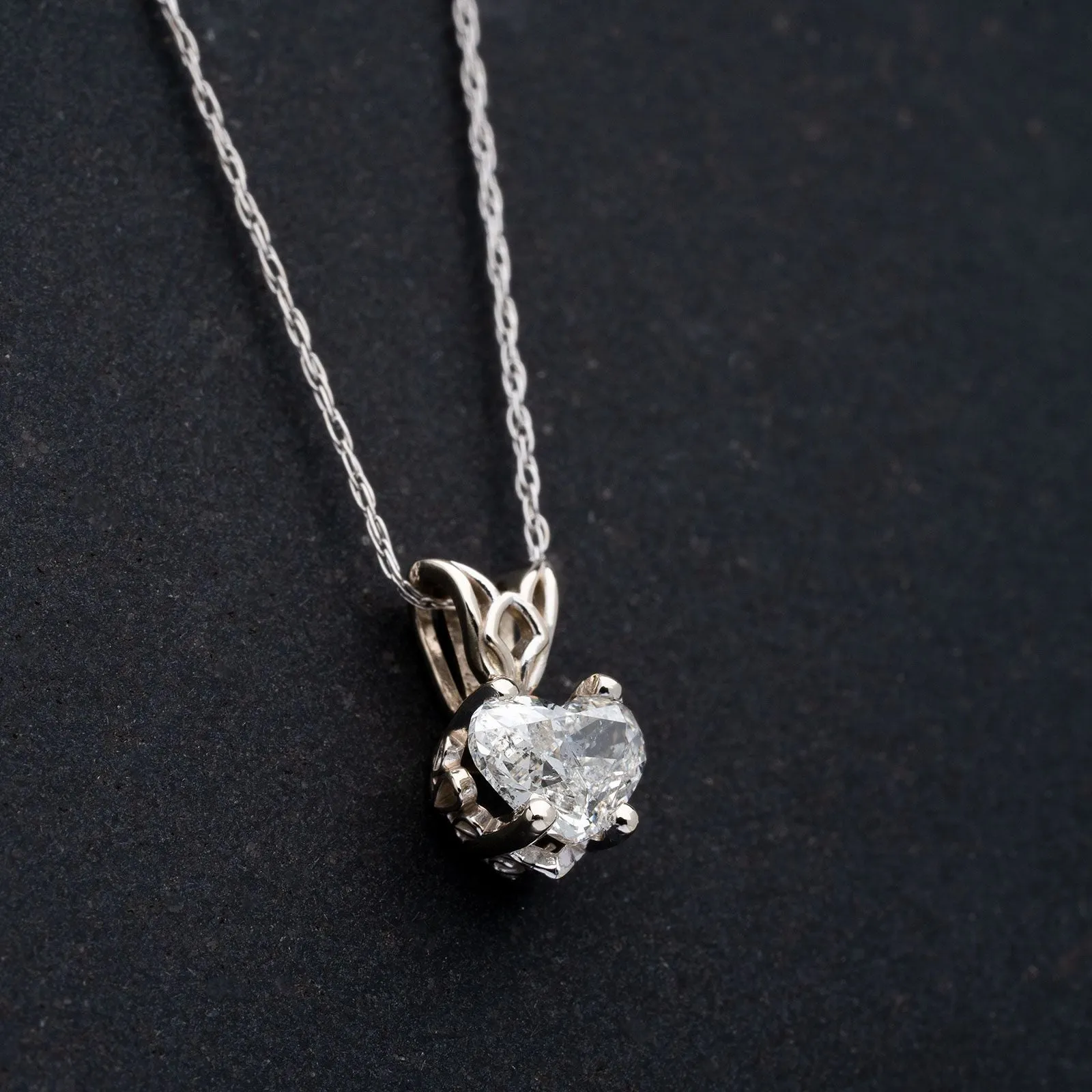 0.55ct Heart Shaped Diamond Solitaire Pendant Necklace in 14k White Gold