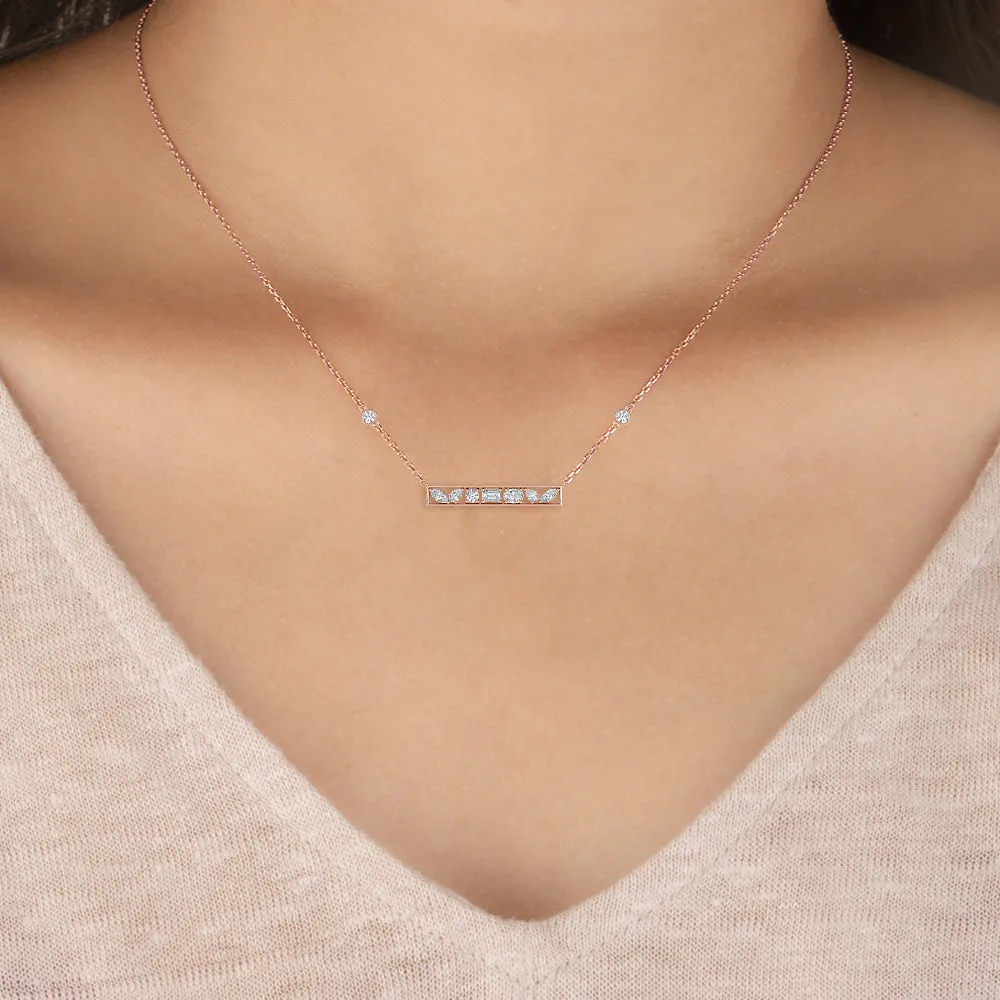 0.65ctw Fancy Shaped Lab-Grown Diamond 9-Stone Bar Necklace in 14k Gold