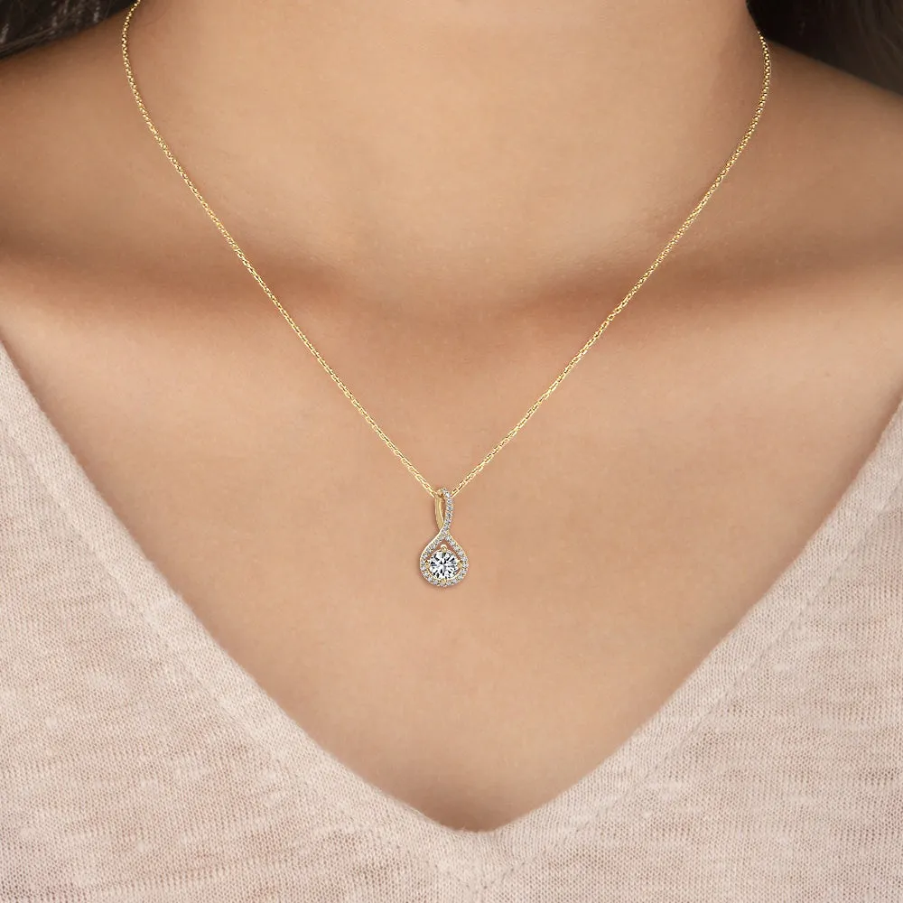 0.76ctw Round Brilliant Lab-Grown Diamond Halo Pendant Necklace in 14k Gold