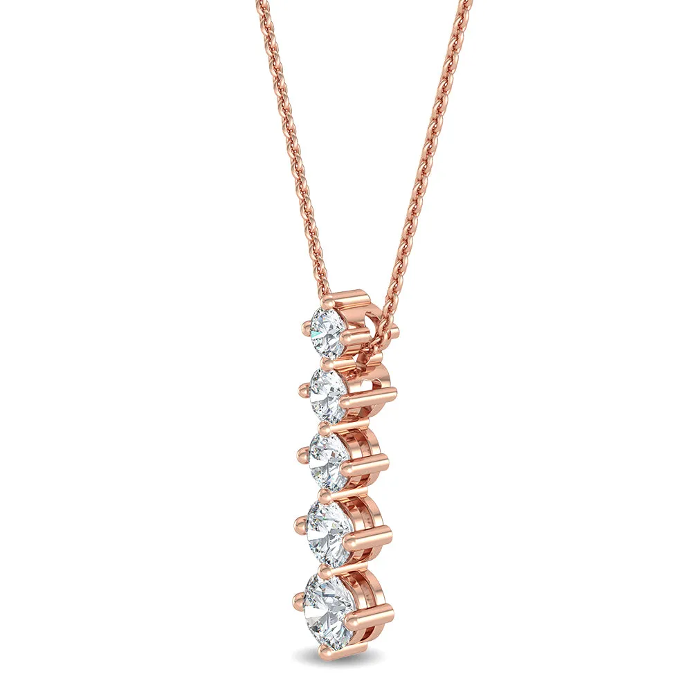 1.09ctw Round Brilliant Lab-Grown Diamond 5-Stone Pendant Necklace in 14k Gold