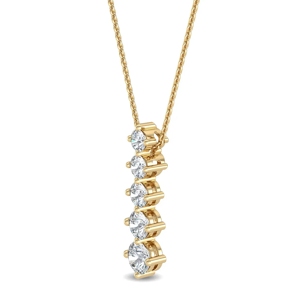 1.09ctw Round Brilliant Lab-Grown Diamond 5-Stone Pendant Necklace in 14k Gold