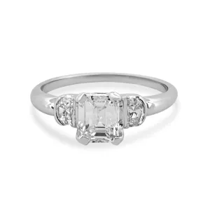 1.35ctw Emerald Cut With Epaulette Cut Sides Natural Diamond 3-Stone Platinum Engagement Ring