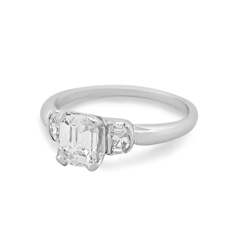 1.35ctw Emerald Cut With Epaulette Cut Sides Natural Diamond 3-Stone Platinum Engagement Ring