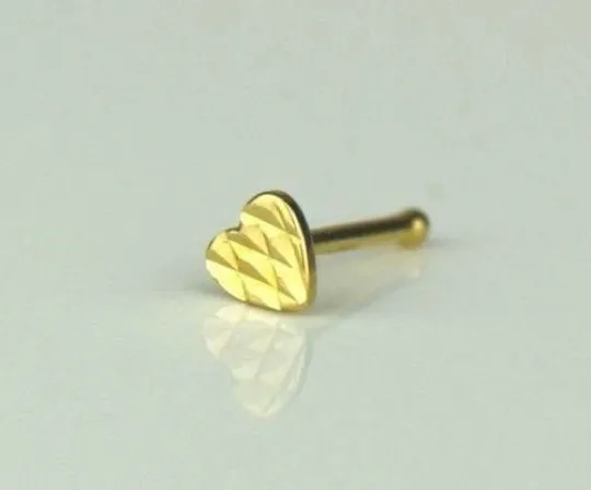 14k Yellow/White Gold Heart Nose Ring / Heart Nose Piercing / Nose Ring / Women's Nose Ring / Diamond Cut Heart Nose Ring / Aretes de la Nariz / Aretes Para La Nariz en Oro Real 14K