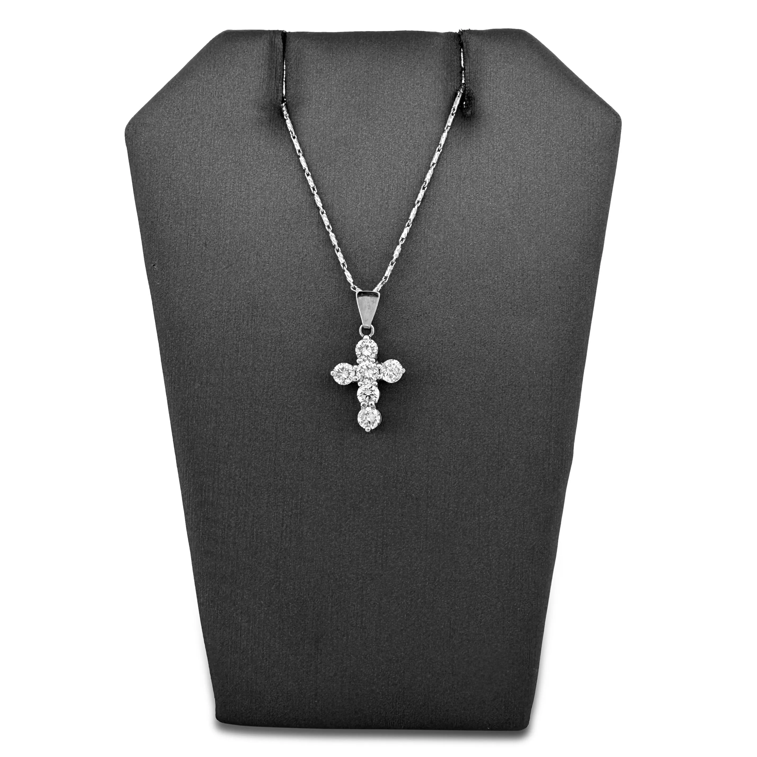 1.50ctw Round Brilliant Natural Diamond Cross Pendant Necklace in 14k White Gold