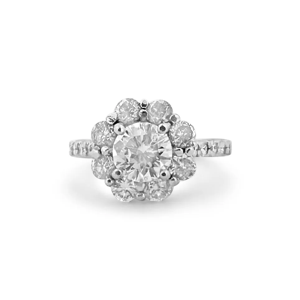 1.75ctw Round Brilliant Cut Natural Diamond Cluster Engagement Ring in Platinum