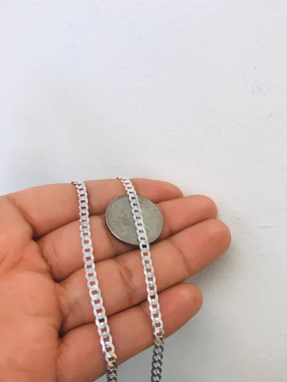 925 Sterling Silver Curb Link Chain Necklace 24" Mens Chain for Everyday / Cadena para Hombre en Plata Pura / Dainty Necklace