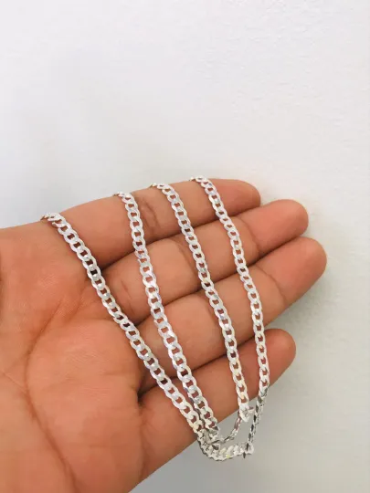 925 Sterling Silver Curb Link Chain Necklace 24" Mens Chain for Everyday / Cadena para Hombre en Plata Pura / Dainty Necklace