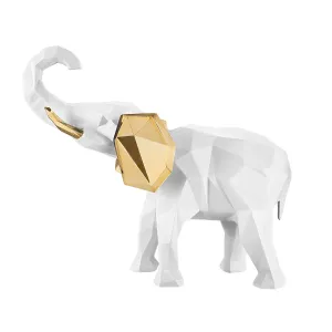 BONGELLI PREZIOSI Decorazione Elefante Stilizzato 17x14cm Bianco Oro Marmorino