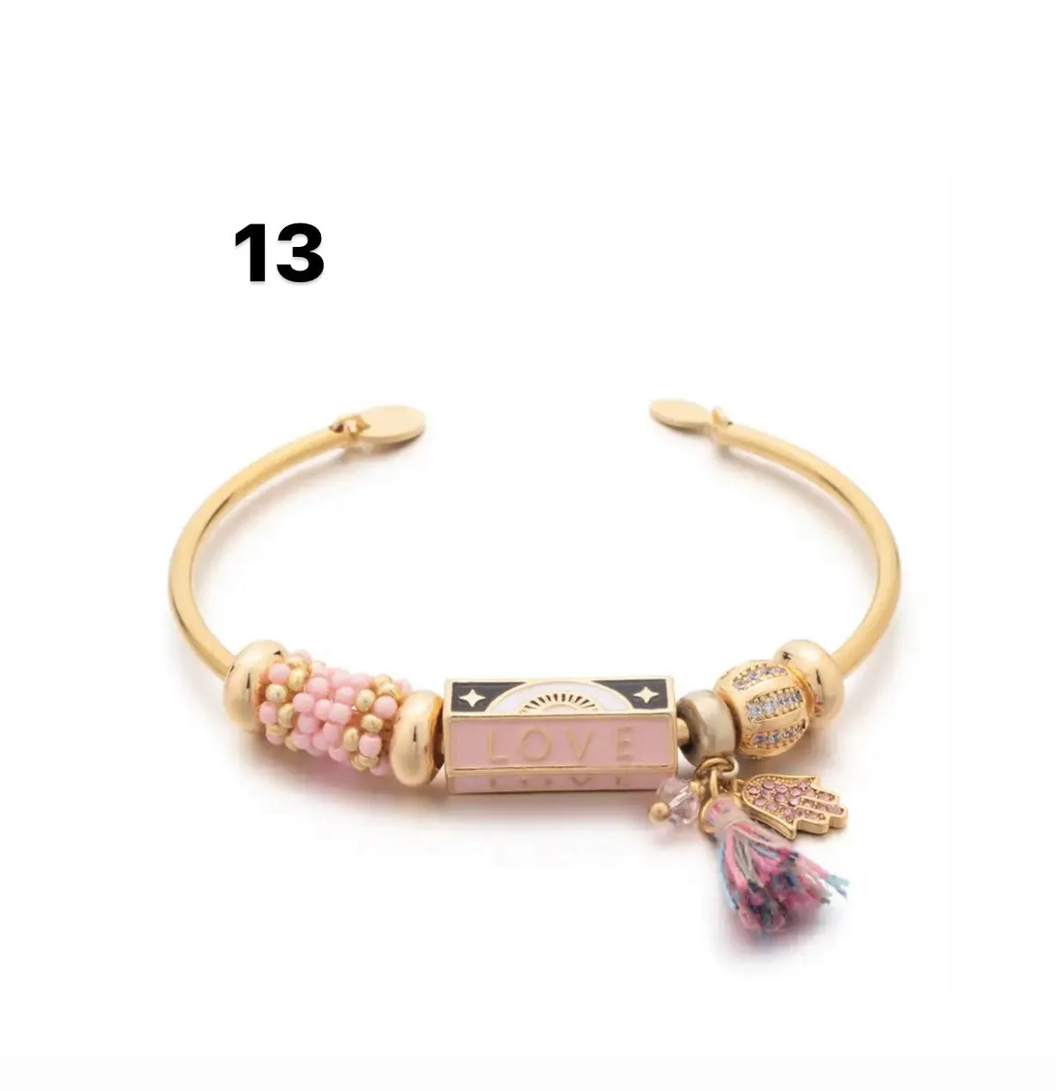 Bracciale bangle amuleto turco cilindrico e charms vari colori