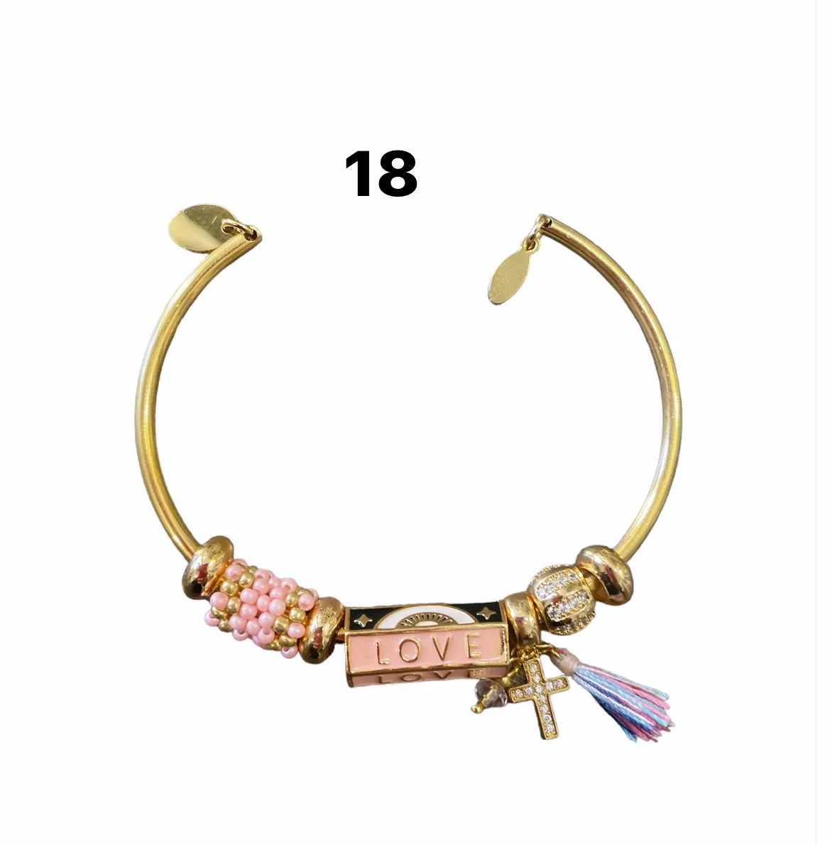 Bracciale bangle amuleto turco cilindrico e charms vari colori