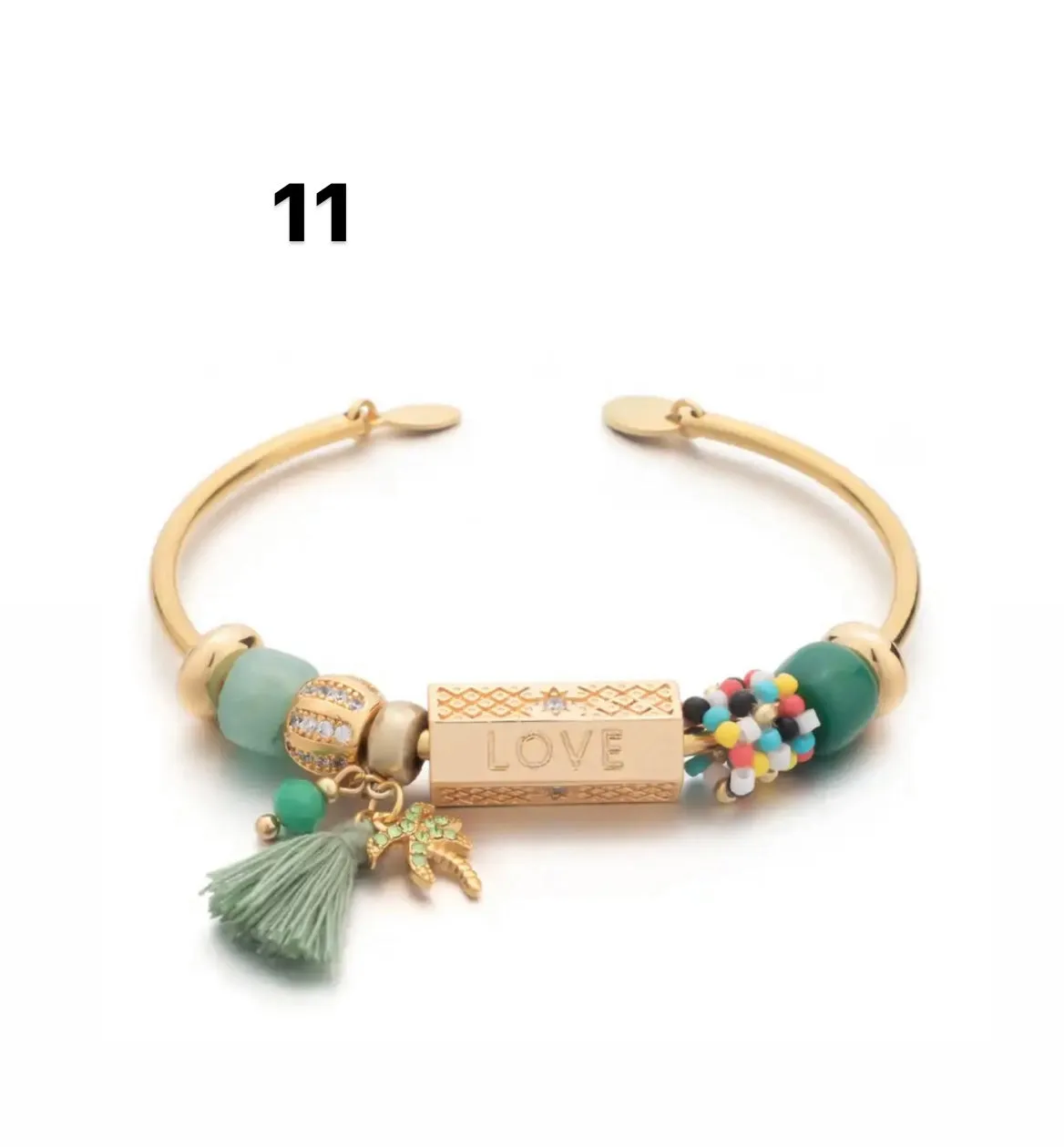 Bracciale bangle amuleto turco cilindrico e charms vari colori