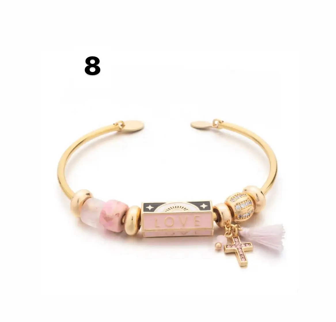 Bracciale bangle amuleto turco cilindrico e charms vari colori