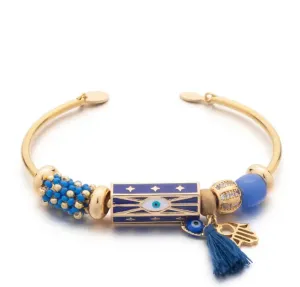 Bracciale bangle amuleto turco cilindrico e charms vari colori