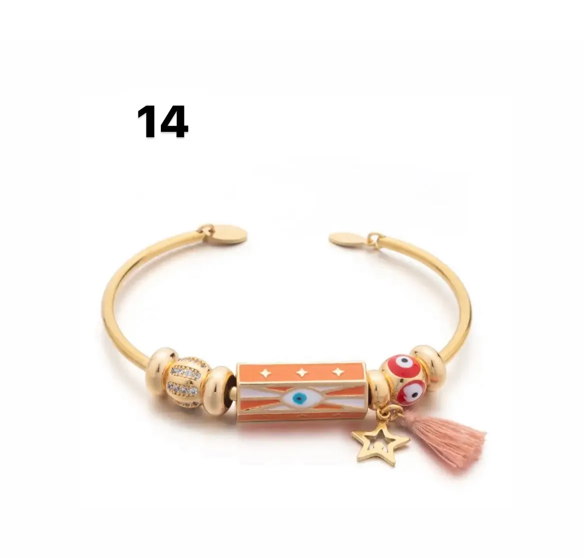 Bracciale bangle amuleto turco cilindrico e charms vari colori