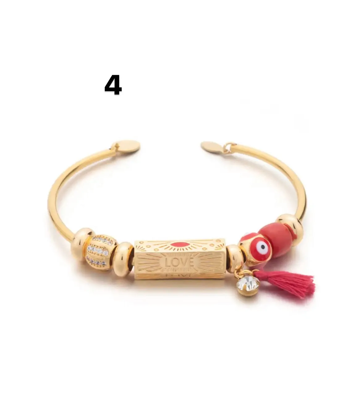 Bracciale bangle amuleto turco cilindrico e charms vari colori