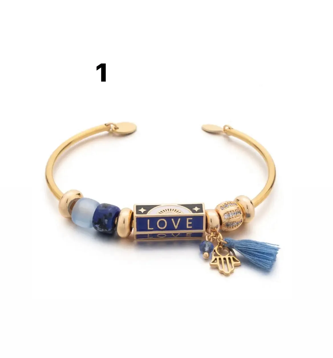 Bracciale bangle amuleto turco cilindrico e charms vari colori