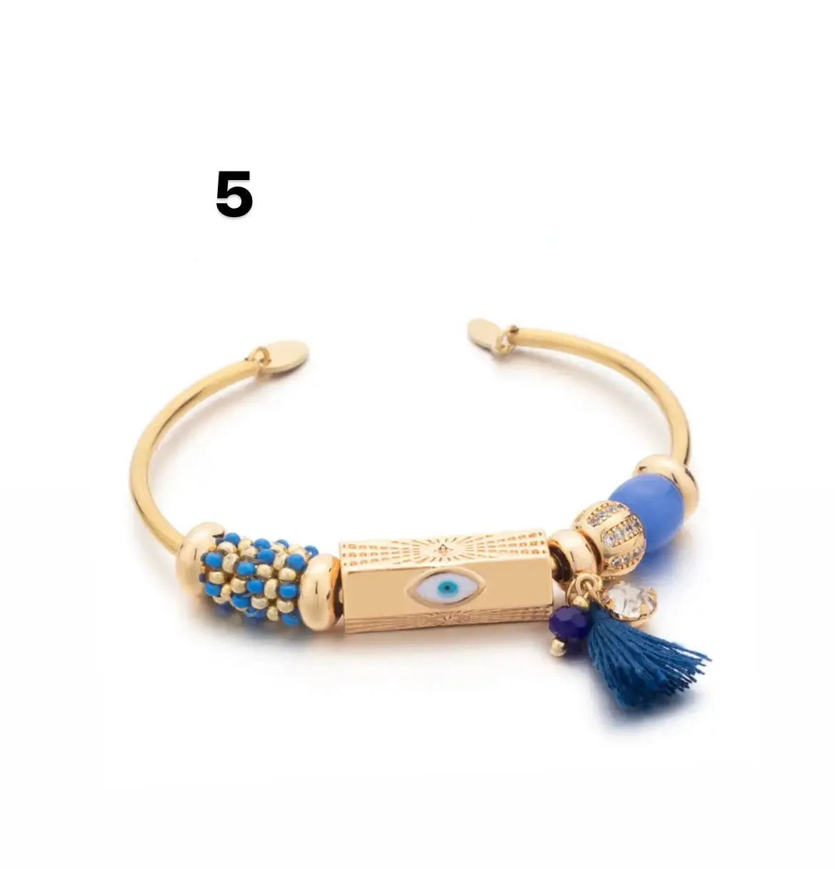 Bracciale bangle amuleto turco cilindrico e charms vari colori