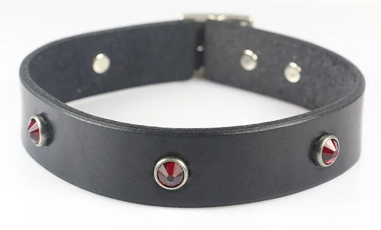 Buckling Leather Choker 1" wide with Swarovski Spots