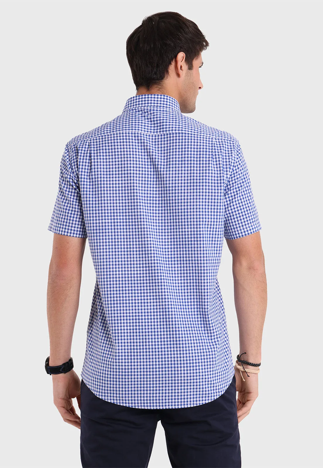 Camisa Hombre Cuadro Manga Corta Azul