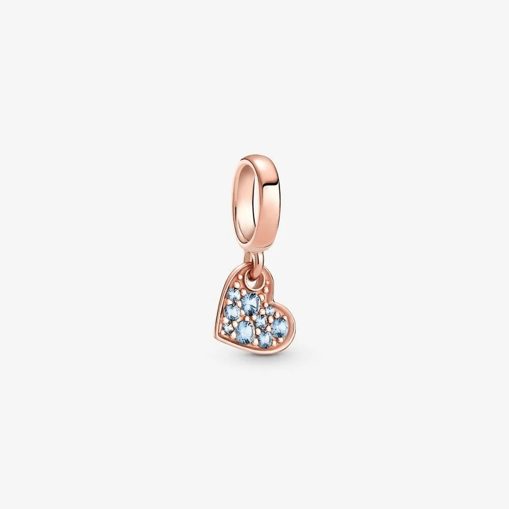 Charm pendente Cuore obliquo con pavé azzurro - 789404C01