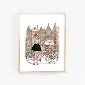 Girl in Amsterdam art print fashion illustration