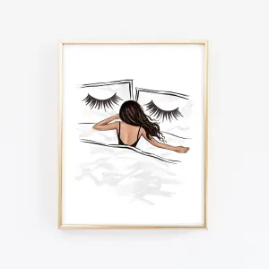 Girl in bed Dorm room art print fashion illustration