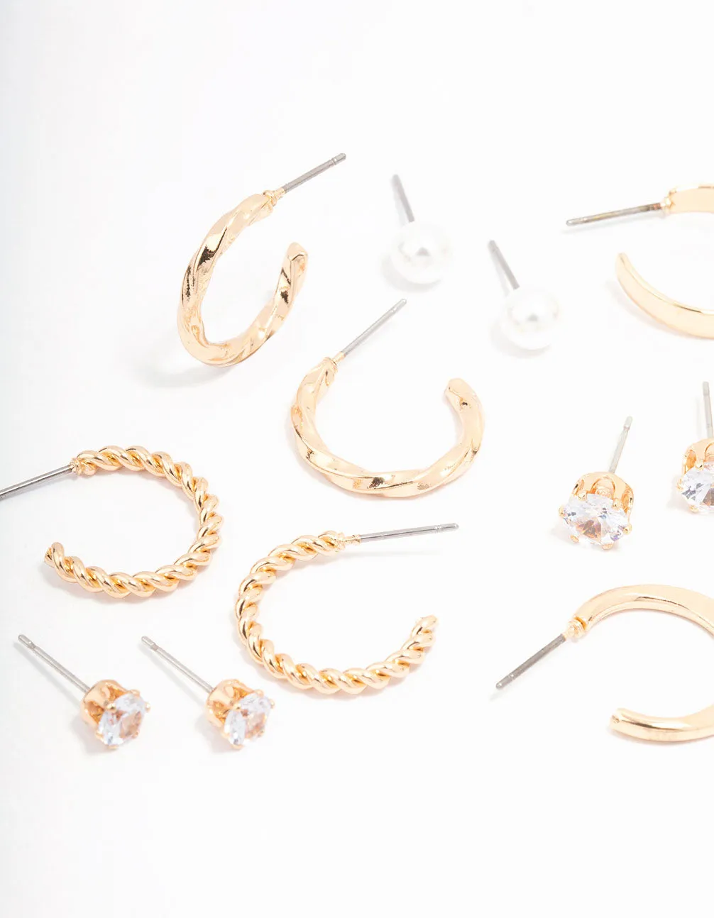 Gold Pearl Diamante Mixed Hoop & Stud Earring 8-Pack