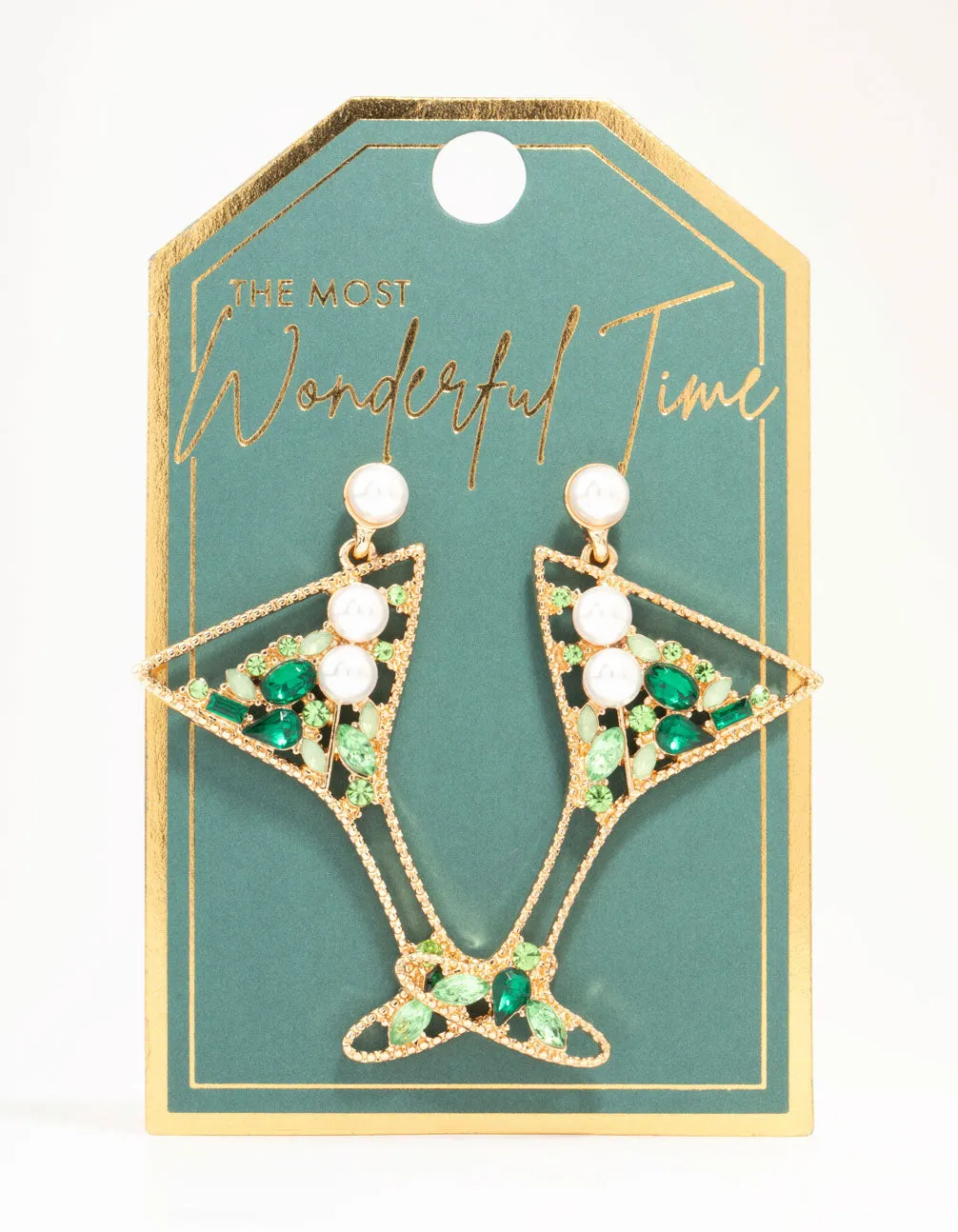 Green Diamante & Pearls Cocktail Earrings