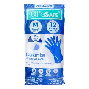 Guante Alfasafe Nitrilo Azul  (M) Paquete x12 pares