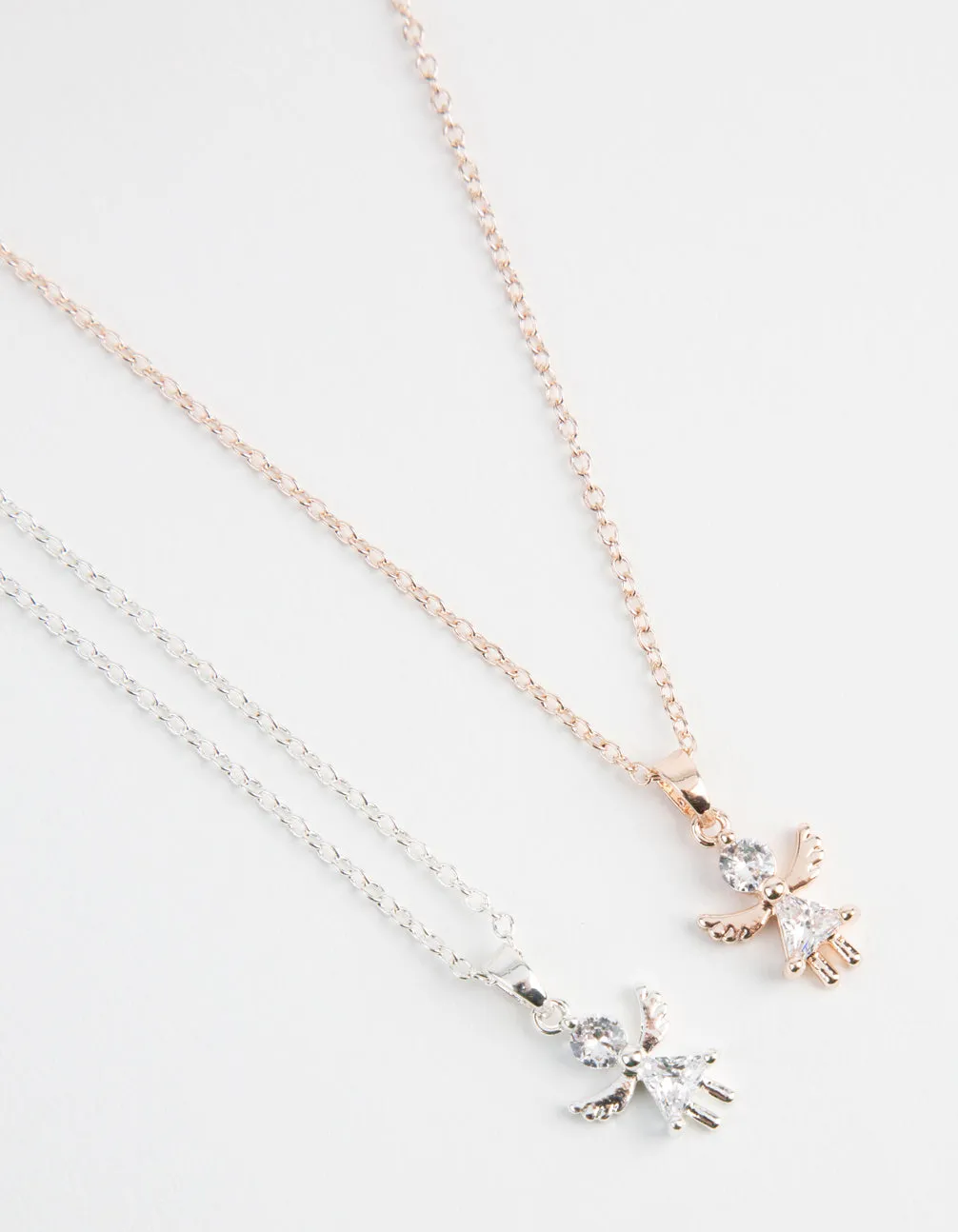 Mixed Metal Double Angel Diamante Necklace