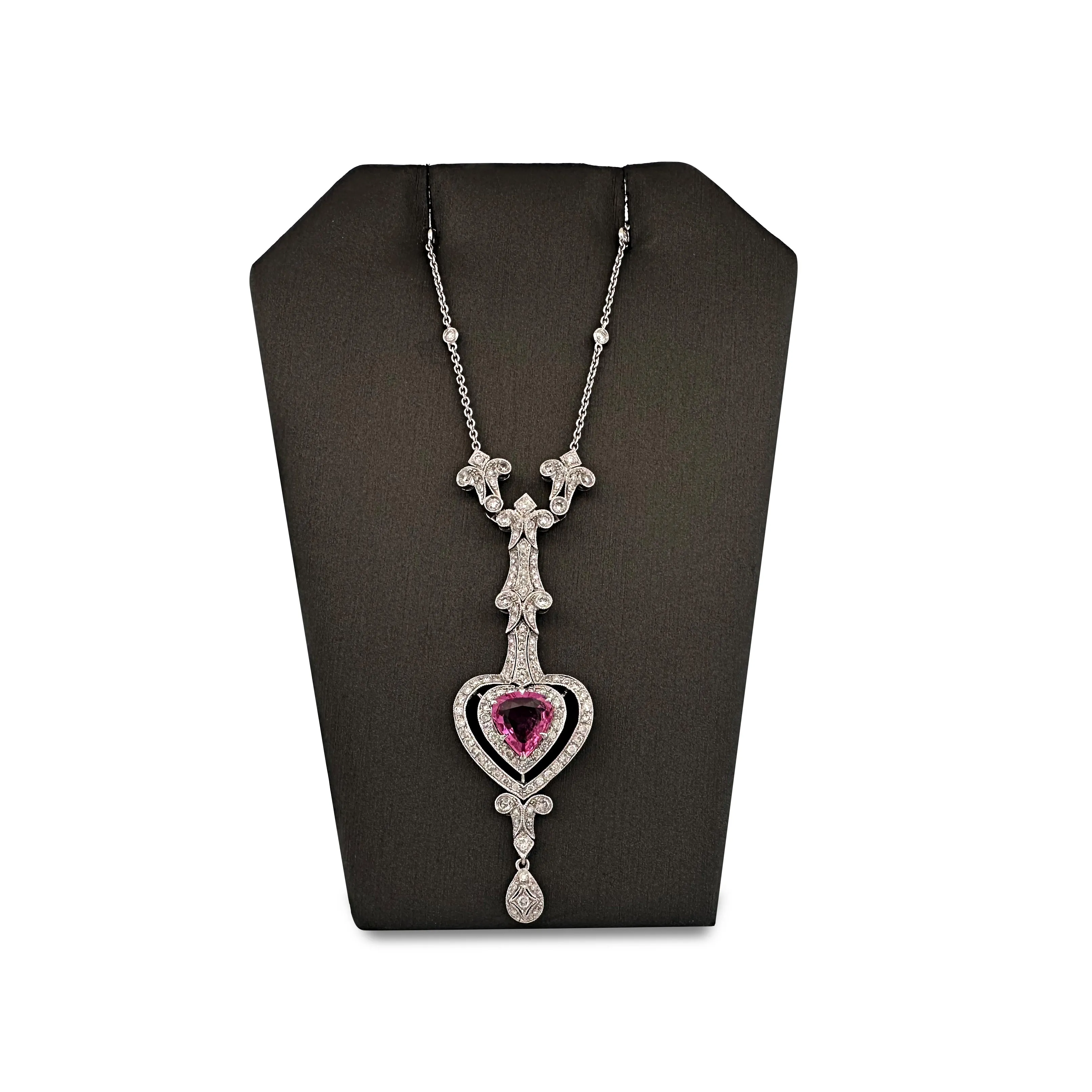 Pink Sapphire And Diamond Edwardian-Style Necklace in 18k White Gold