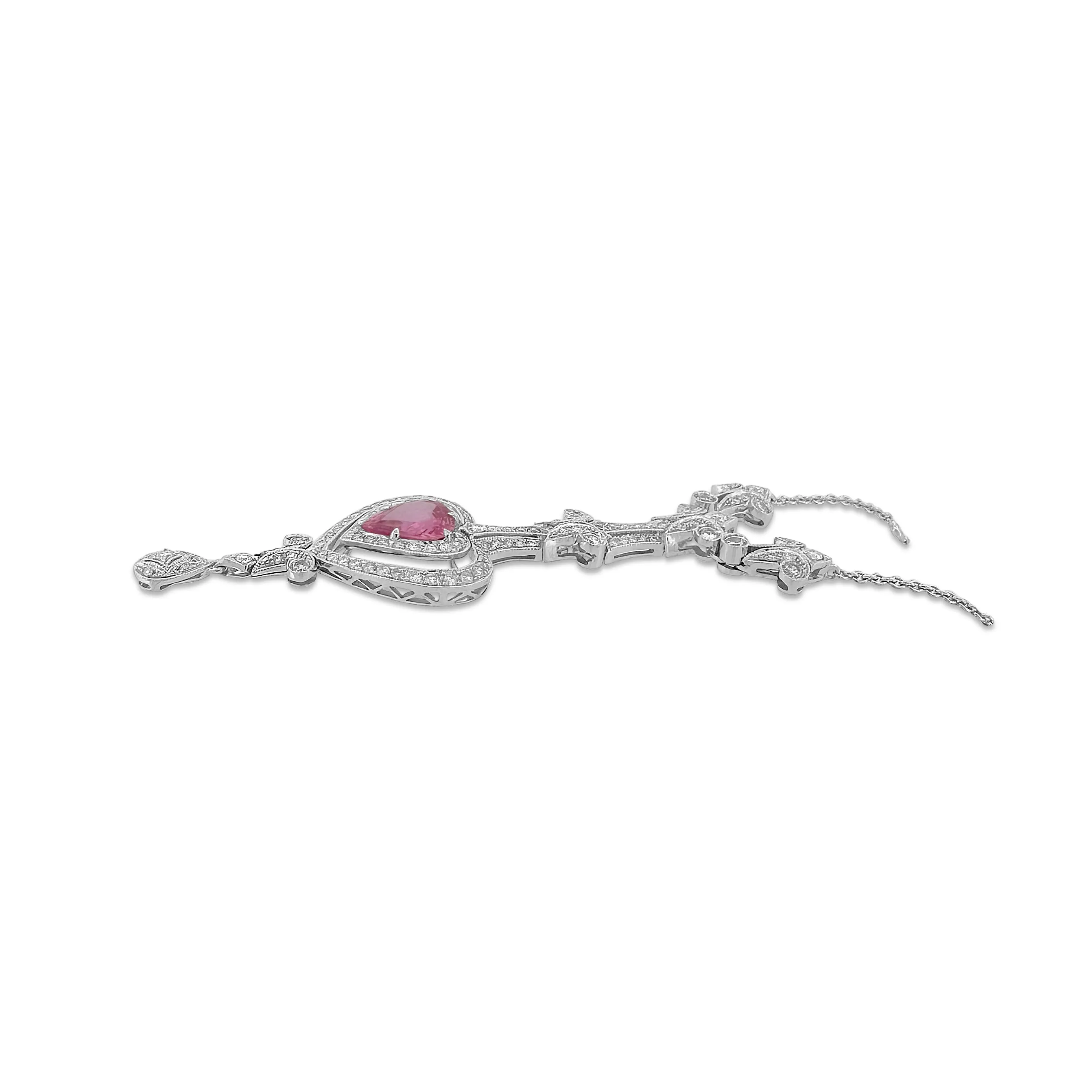 Pink Sapphire And Diamond Edwardian-Style Necklace in 18k White Gold