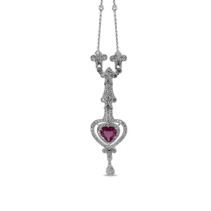 Pink Sapphire And Diamond Edwardian-Style Necklace in 18k White Gold