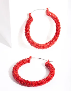 Red Diamante Hoop Earring