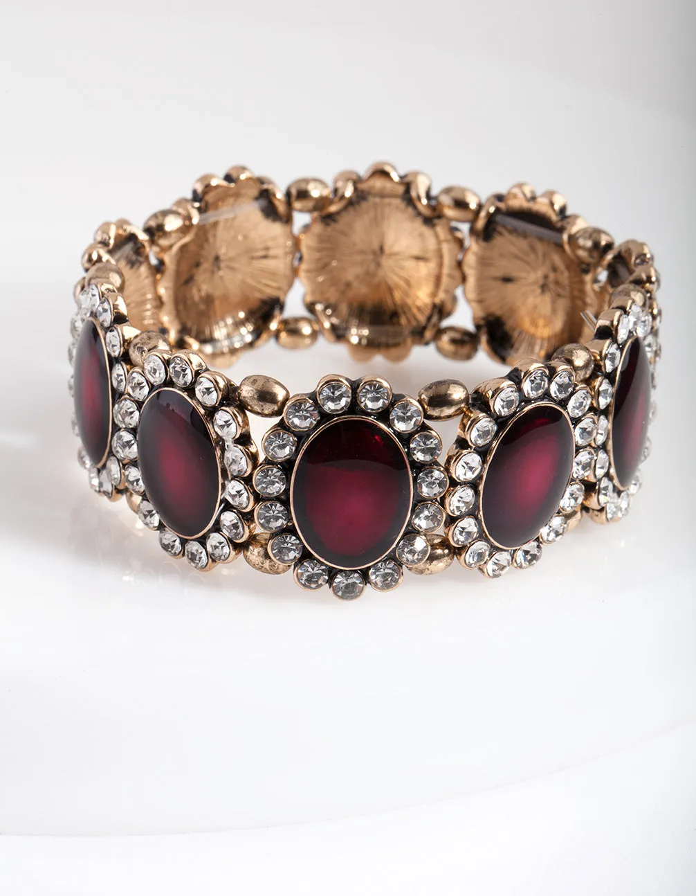 Red Jewel Diamante Encircled Bracelet