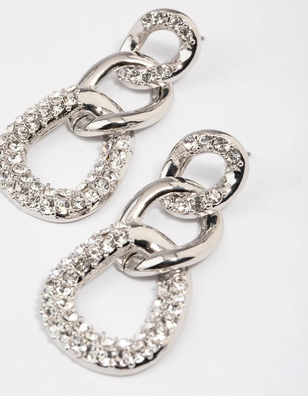 Rhodium Diamante Loop Link Drop Earrings