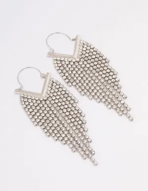 Rhodium Diamante Tassel Cup Chain Hoop Earrings