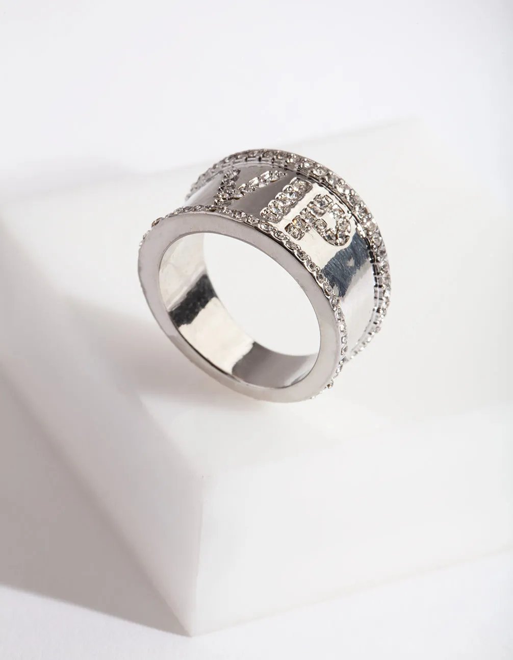 Rhodium "VIP" Diamante Ring