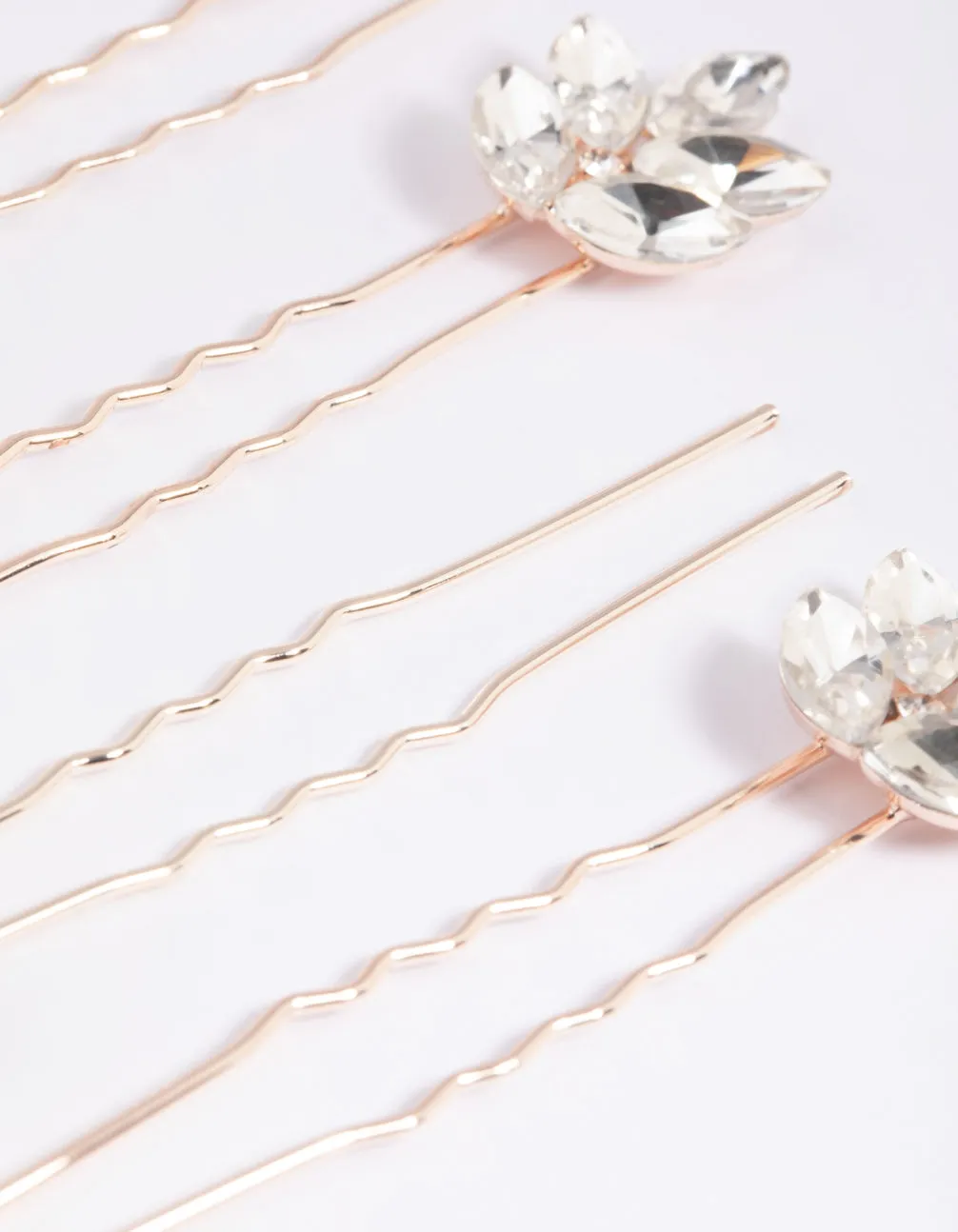 Rose Gold Diamante Navette Hair Pin Pack