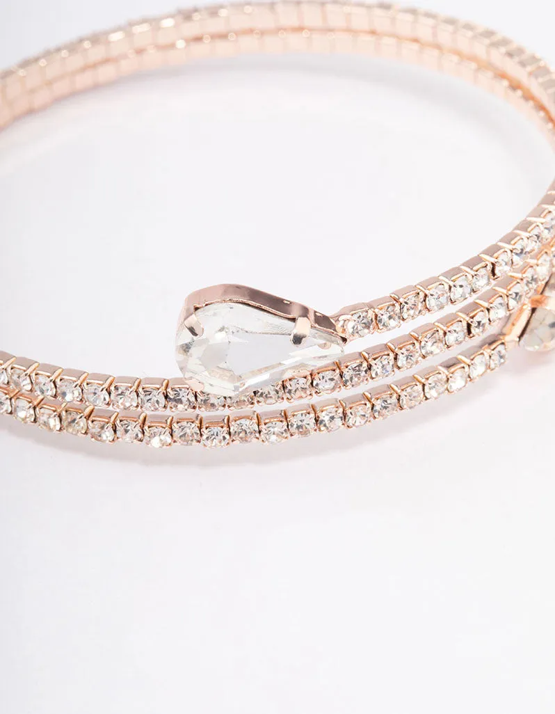 Rose Gold Diamante Pear Double Row Wrist Cuff