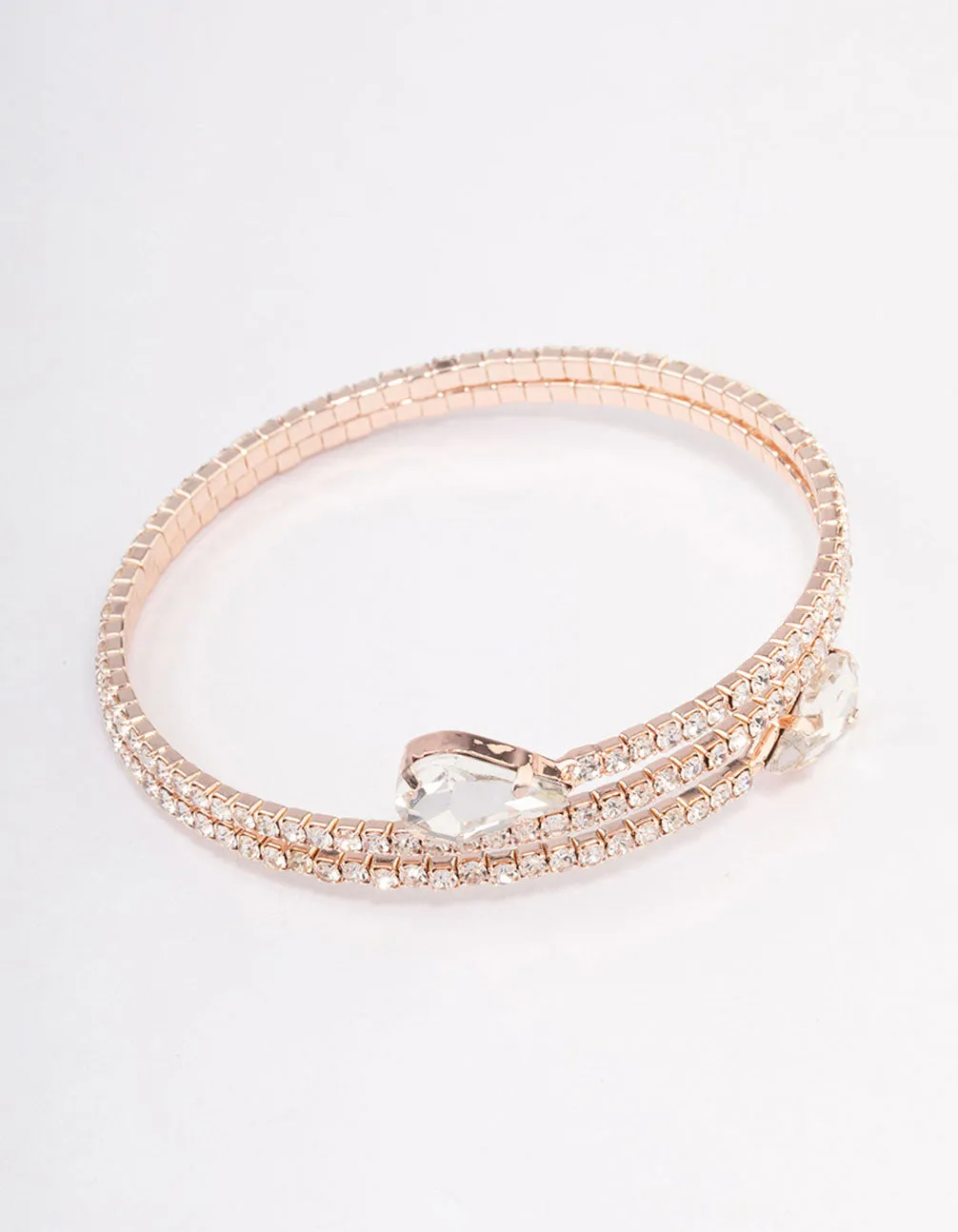 Rose Gold Diamante Pear Double Row Wrist Cuff