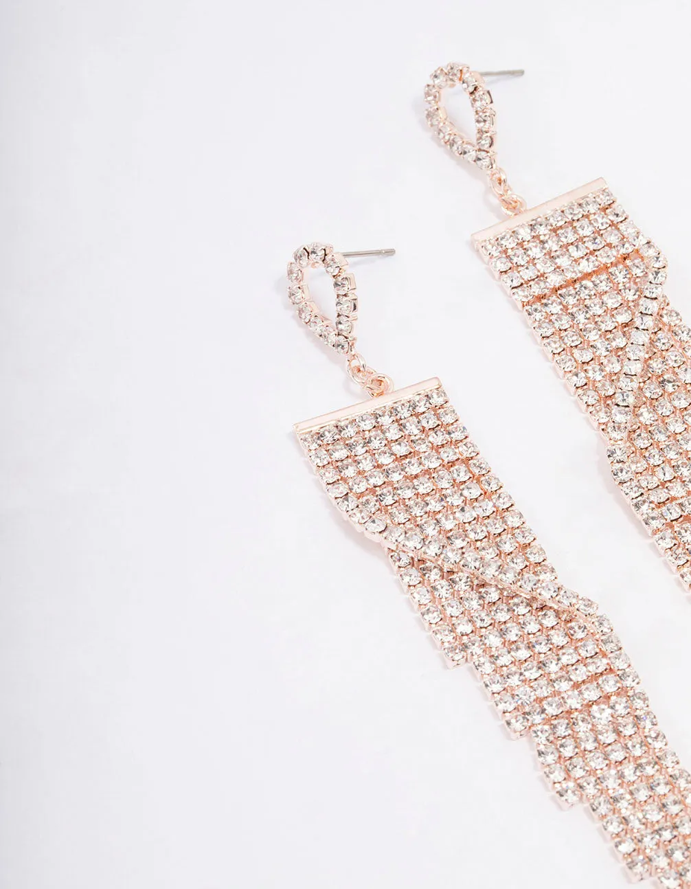 Rose Gold Wrapped Diamante Cup Chain Drop Earrings