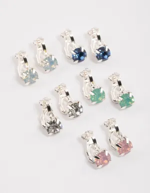 Silver Claw Diamante Clip On Earrings 5-Pack