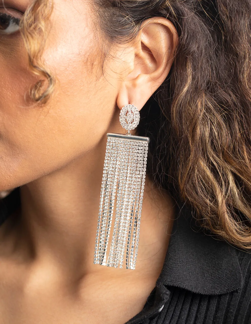 Silver Diamante Statement Earrings