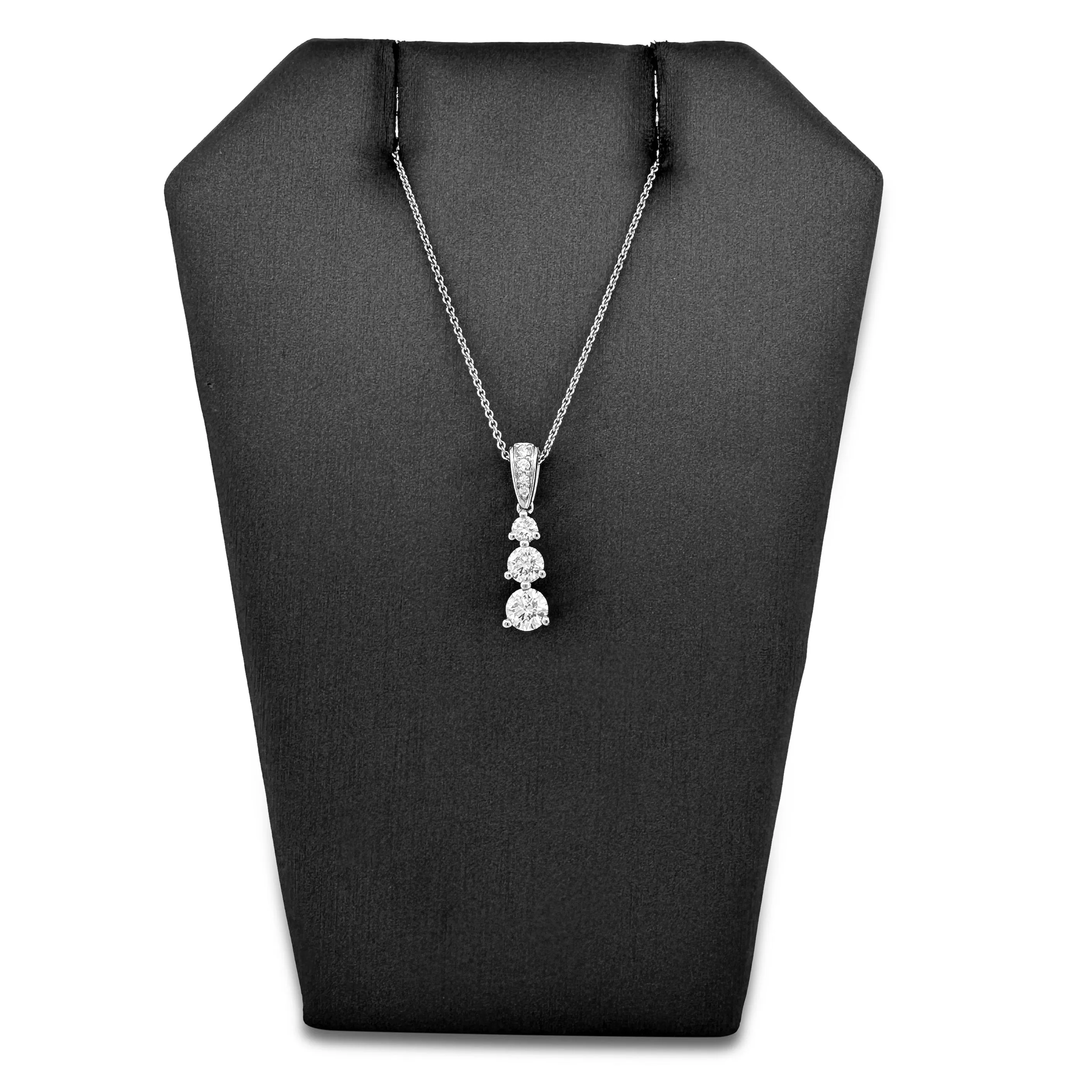 Sold! 1ctw Round Brilliant Natural Diamond Graduated 3-stone Pendant Necklace in 18k White Gold